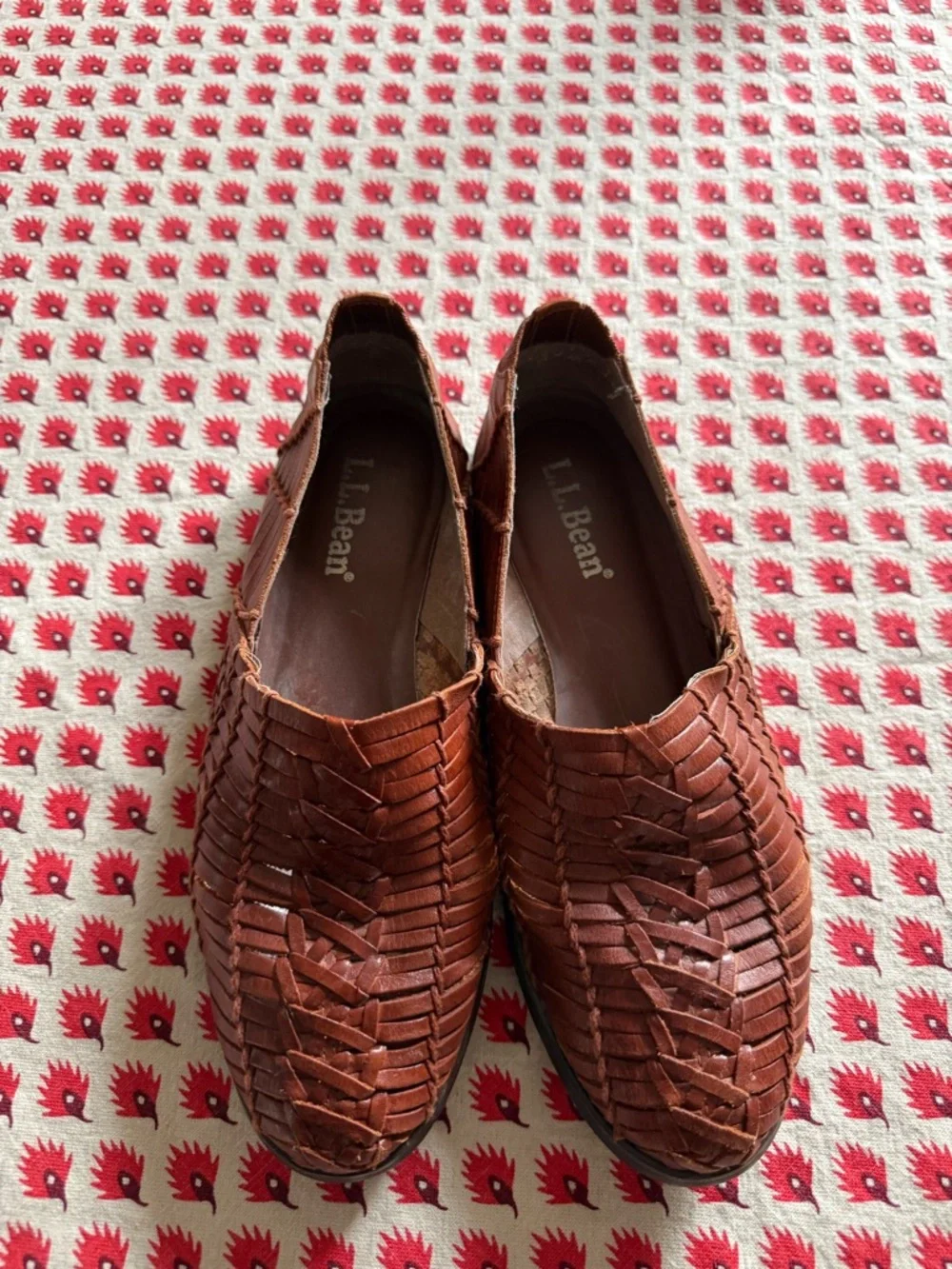 L.L. Bean Woven Leather Slip-On Flats in Cognac Brown